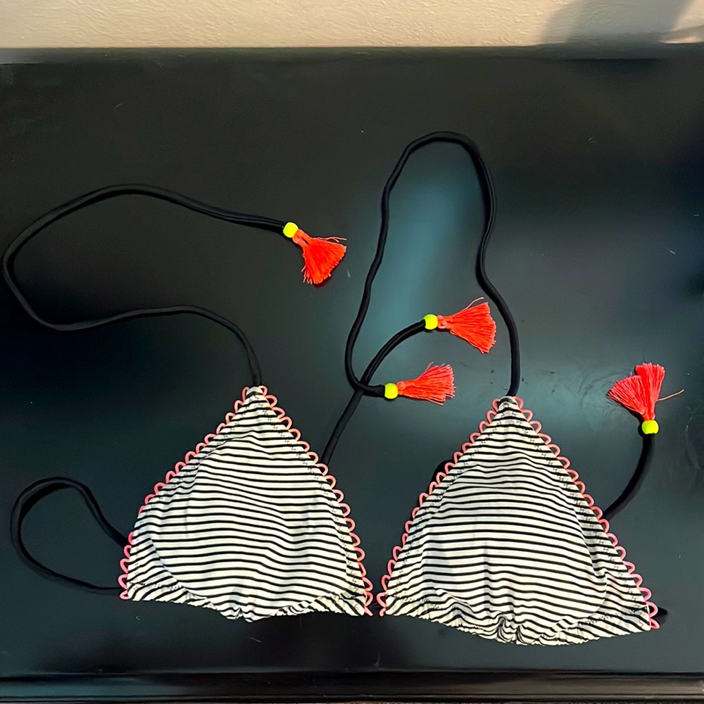 Victoria’s Secret Striped Triangle Bikini Top with tassels